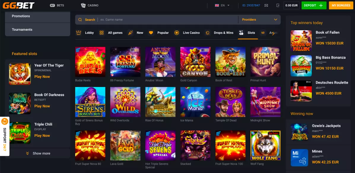 GG bet casino games