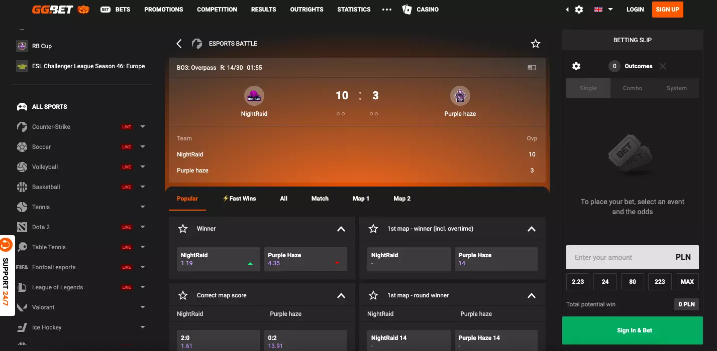 Live GGbet betting